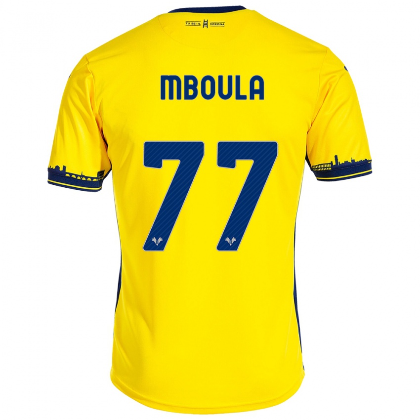 Mujer Camiseta Jordi Mboula #77 Amarillo 2ª Equipación 2023/24 La Camisa