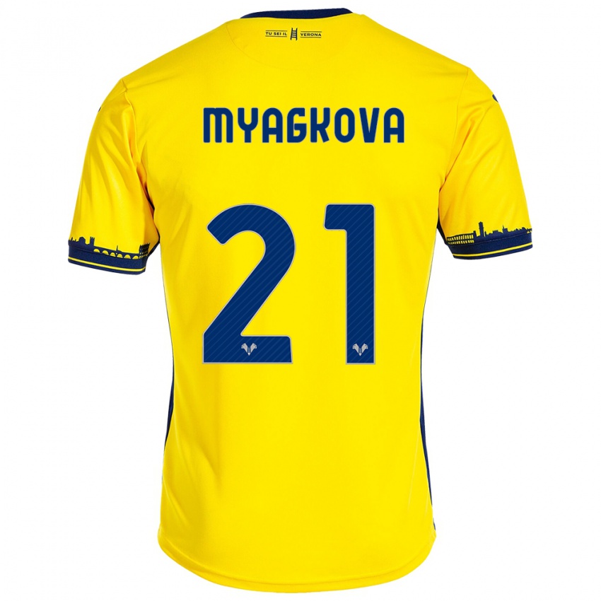 Mujer Camiseta Alina Myagkova #21 Amarillo 2ª Equipación 2023/24 La Camisa