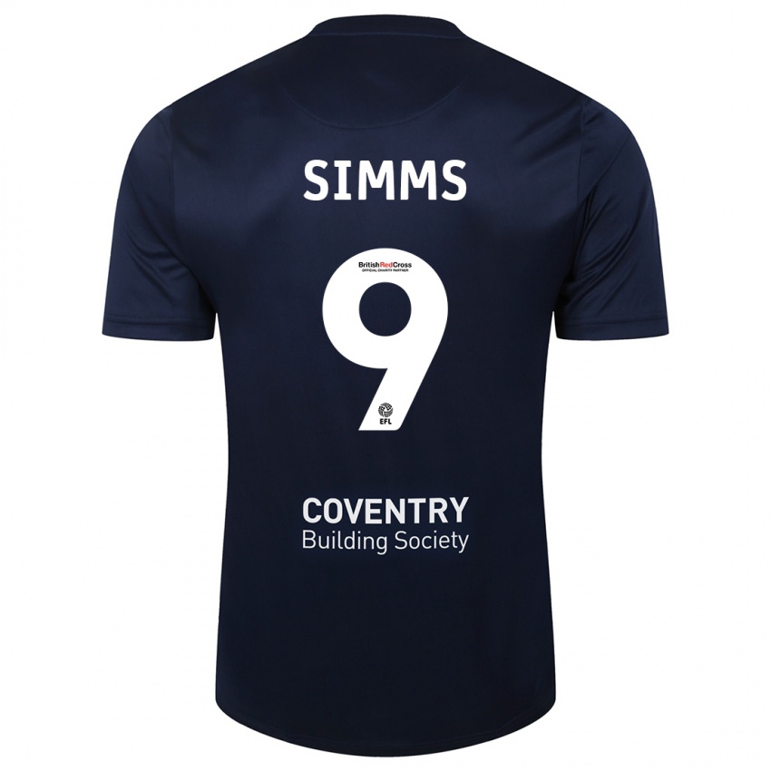 Mujer Camiseta Ellis Simms #9 Rojo Azul Marino 2ª Equipación 2023/24 La Camisa