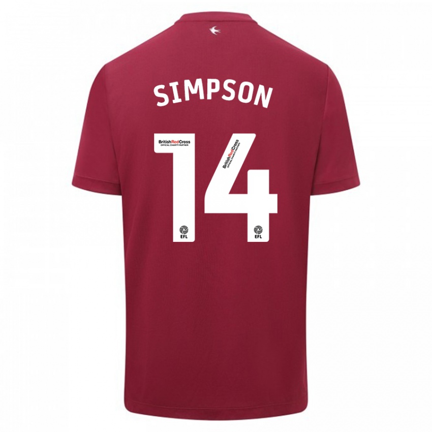 Mujer Camiseta Jasmine Simpson #14 Rojo 2ª Equipación 2023/24 La Camisa