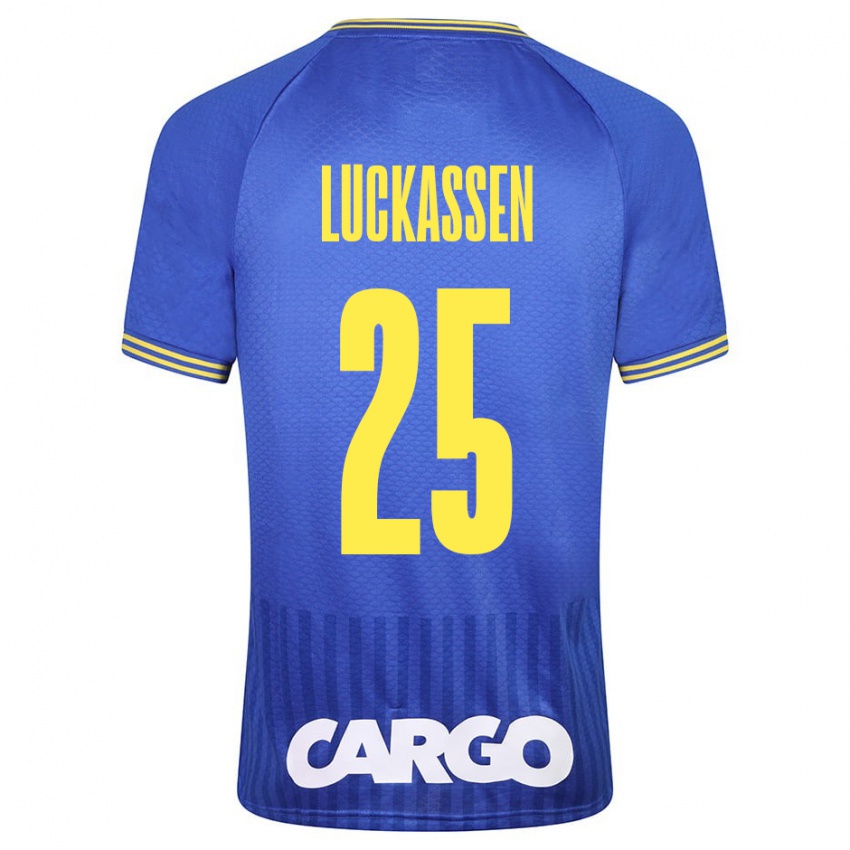 Mujer Camiseta Derrick Luckassen #25 Azul 2ª Equipación 2023/24 La Camisa