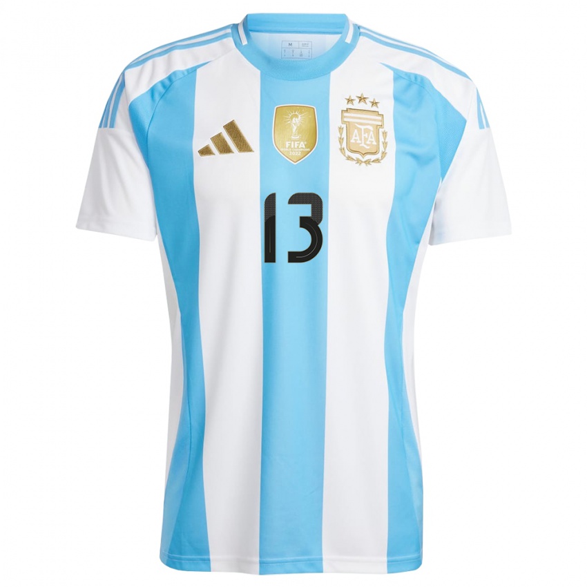 Niño Camiseta Argentina Marcelo Herrera #13 Blanco Azul 1ª Equipación 24-26 La Camisa