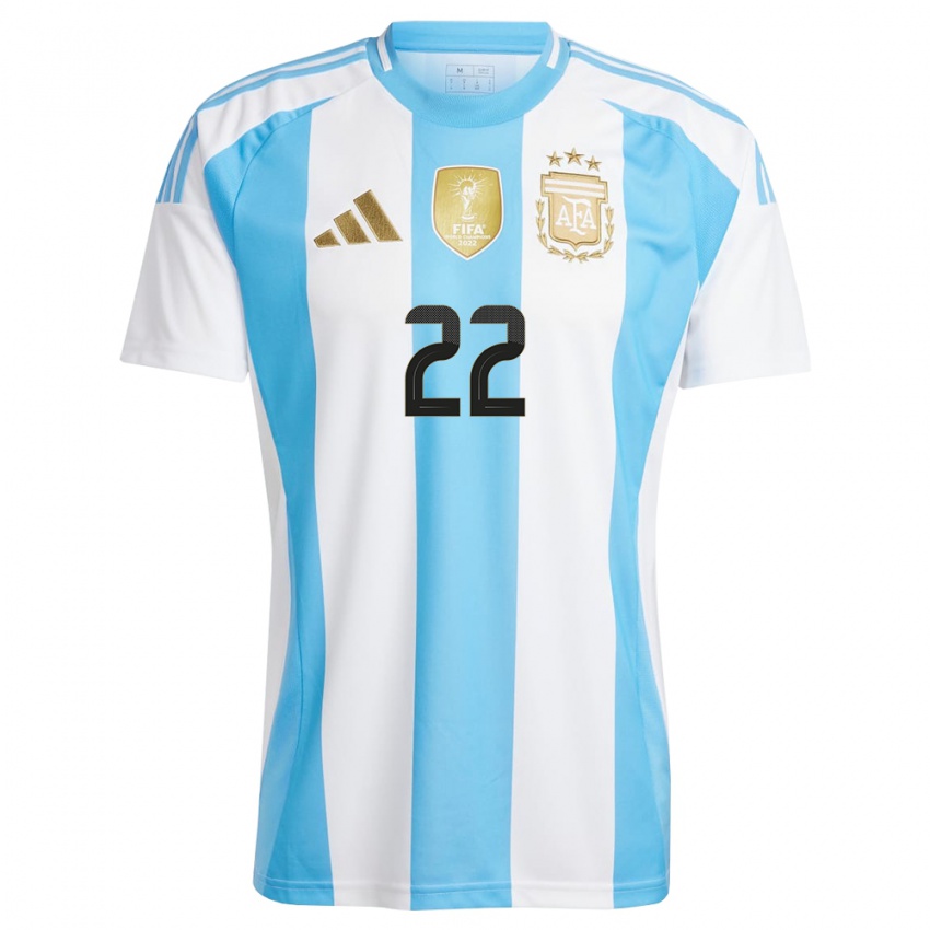 Niño Camiseta Argentina Lautaro Martinez #22 Blanco Azul 1ª Equipación 24-26 La Camisa