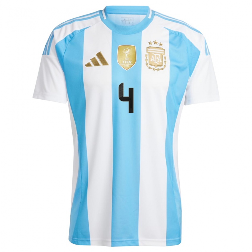 Niño Camiseta Argentina Hernan De La Fuente #4 Blanco Azul 1ª Equipación 24-26 La Camisa