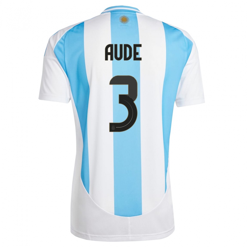 Niño Camiseta Argentina Julian Aude #3 Blanco Azul 1ª Equipación 24-26 La Camisa