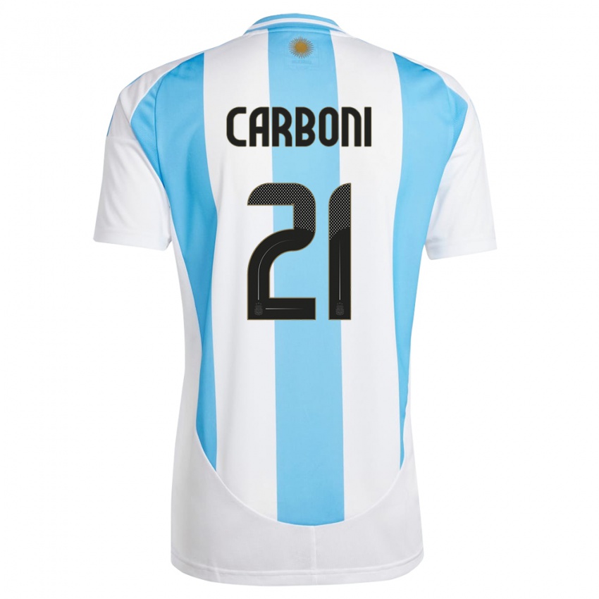 Niño Camiseta Argentina Valentin Carboni #21 Blanco Azul 1ª Equipación 24-26 La Camisa