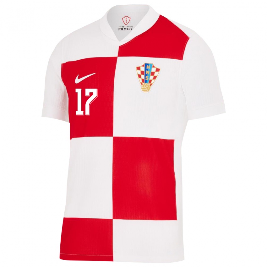 Niño Camiseta Croacia Bruno Petkovic #17 Blanco Rojo 1ª Equipación 24-26 La Camisa