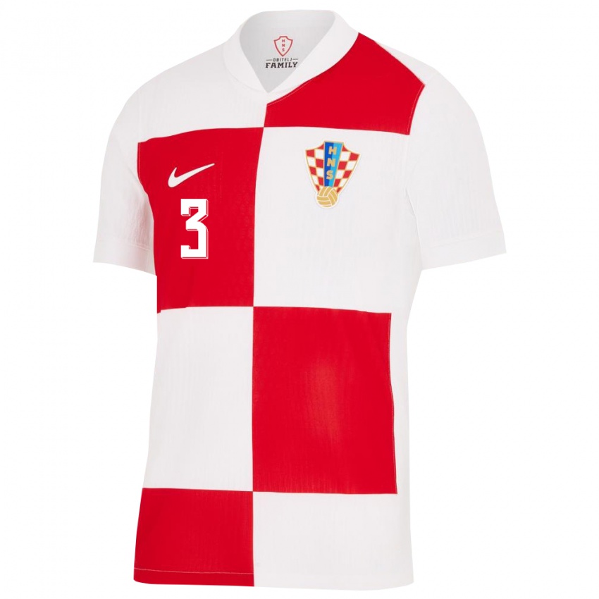 Niño Camiseta Croacia Marin Pongracic #3 Blanco Rojo 1ª Equipación 24-26 La Camisa