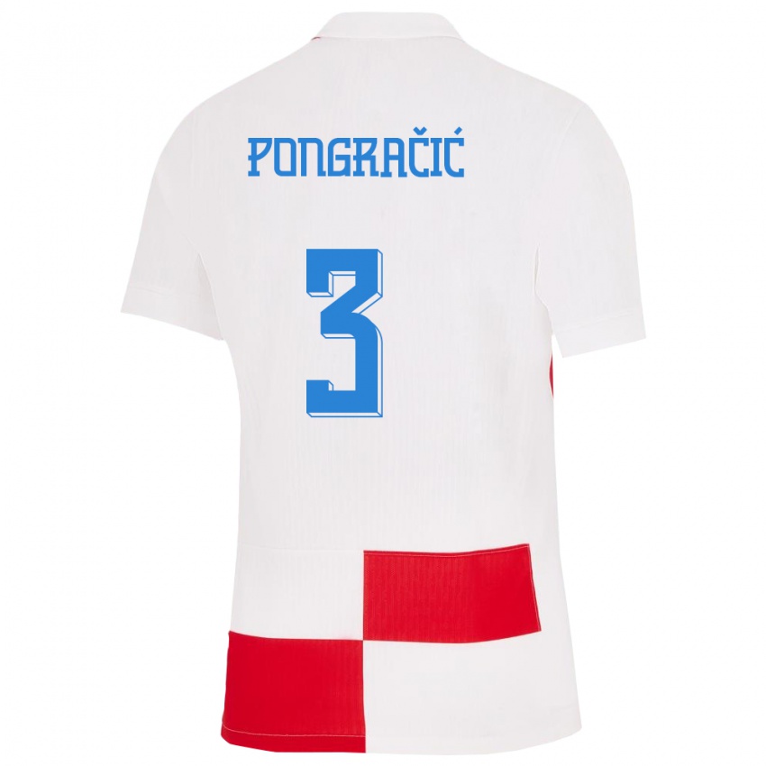 Niño Camiseta Croacia Marin Pongracic #3 Blanco Rojo 1ª Equipación 24-26 La Camisa