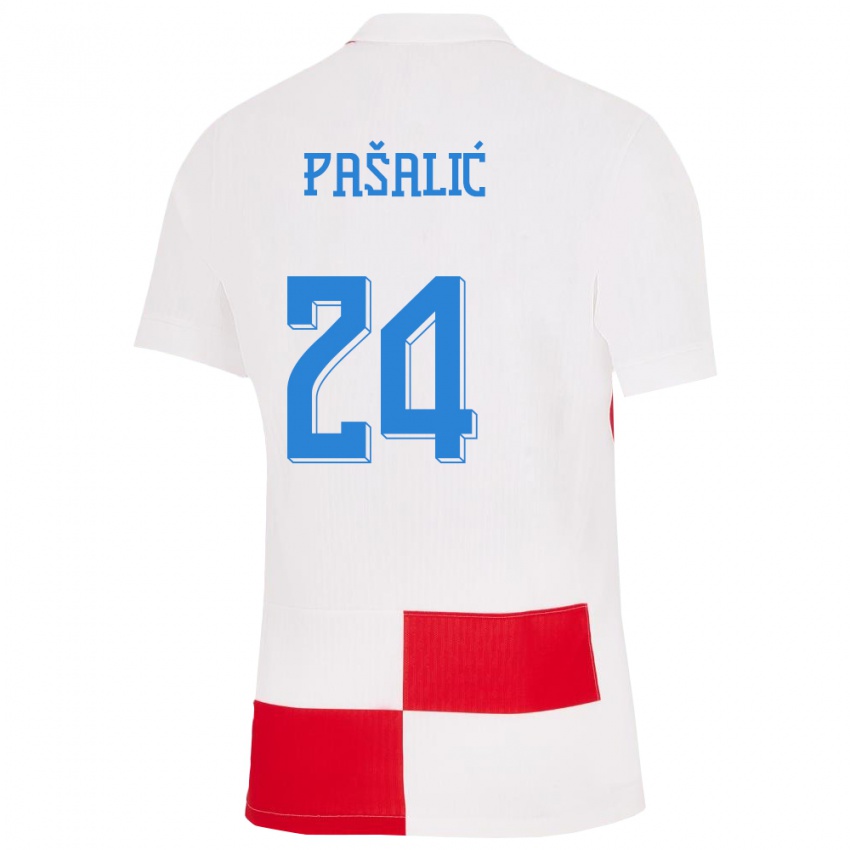 Niño Camiseta Croacia Marco Pasalic #24 Blanco Rojo 1ª Equipación 24-26 La Camisa