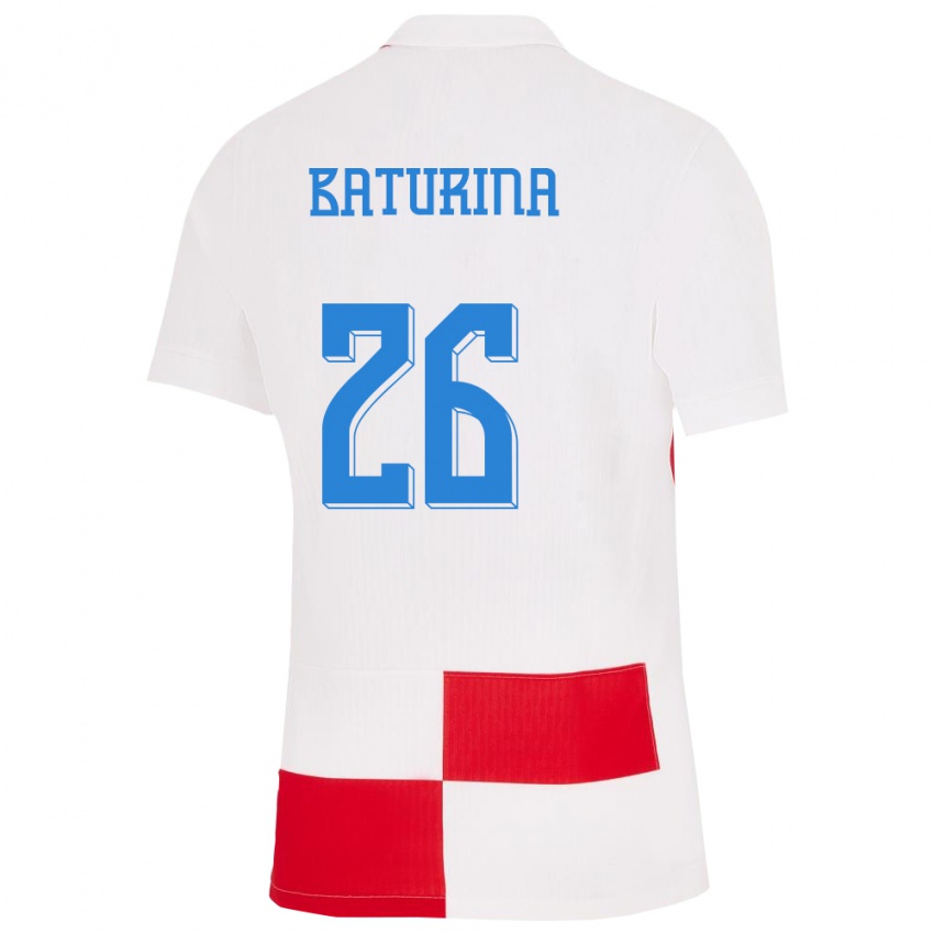 Niño Camiseta Croacia Martin Baturina #26 Blanco Rojo 1ª Equipación 24-26 La Camisa