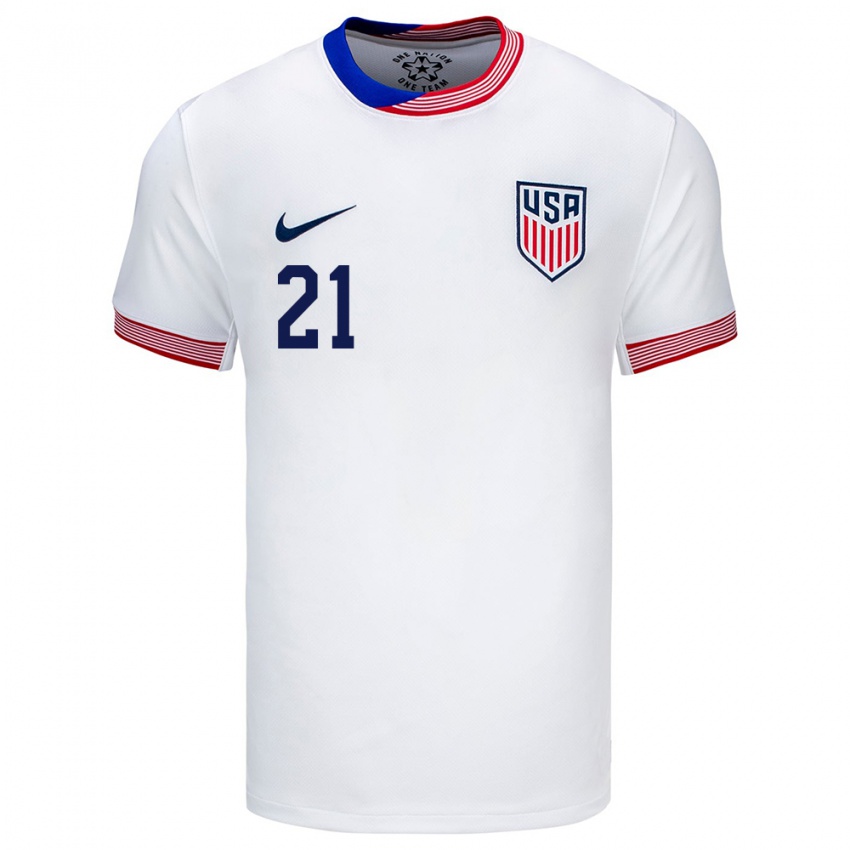 Niño Camiseta Estados Unidos Timothy Weah #21 Blanco 1ª Equipación 24-26 La Camisa