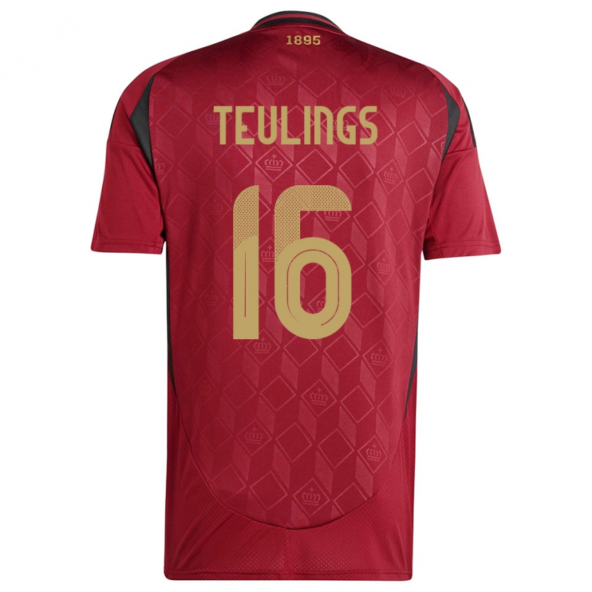 Niño Camiseta Bélgica Jarne Teulings #16 Borgoña 1ª Equipación 24-26 La Camisa