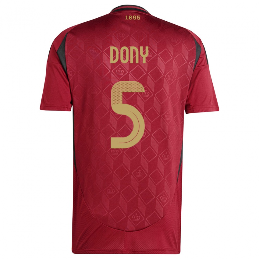 Niño Camiseta Bélgica Arnaud Dony #5 Borgoña 1ª Equipación 24-26 La Camisa