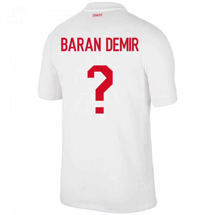 Niño Camiseta Turquía Tuna Baran Demir #0 Blanco 1ª Equipación 24-26 La Camisa