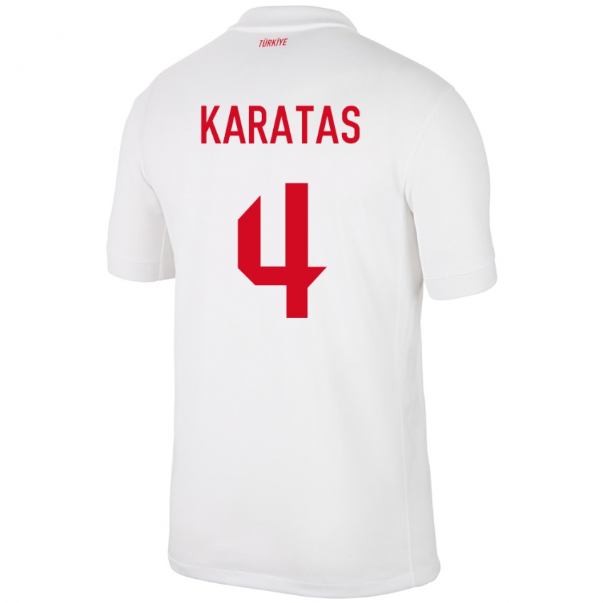 Niño Camiseta Turquía Eda Karataş #4 Blanco 1ª Equipación 24-26 La Camisa