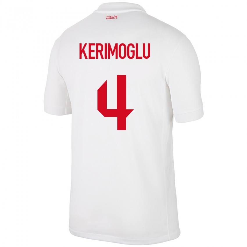 Niño Camiseta Turquía Zeynap Kerimoğlu #4 Blanco 1ª Equipación 24-26 La Camisa