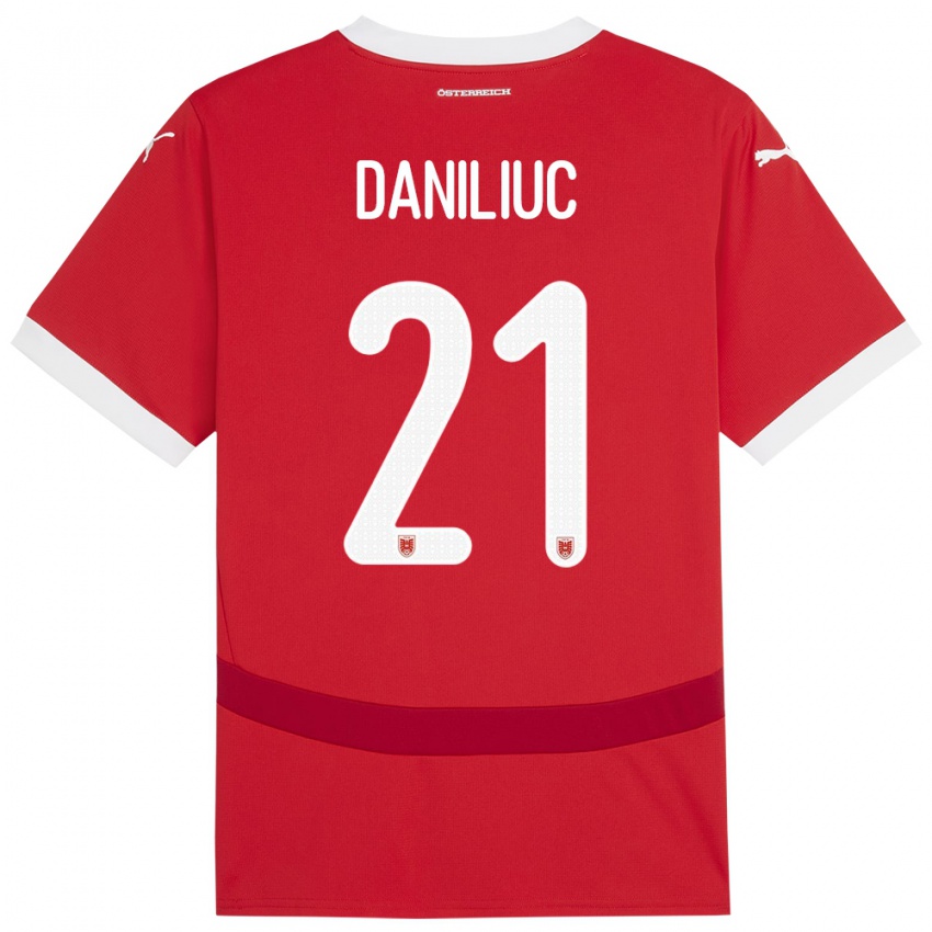 Niño Camiseta Austria Flavius Daniliuc #21 Rojo 1ª Equipación 24-26 La Camisa