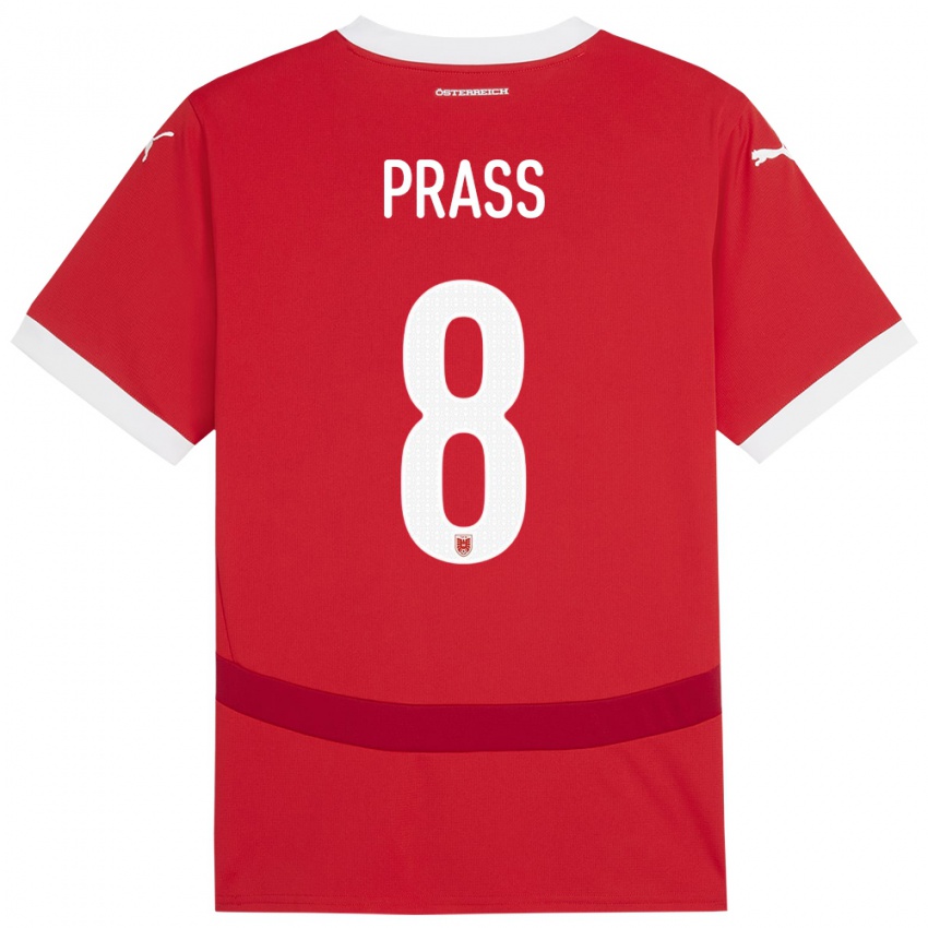 Niño Camiseta Austria Alexander Prass #8 Rojo 1ª Equipación 24-26 La Camisa