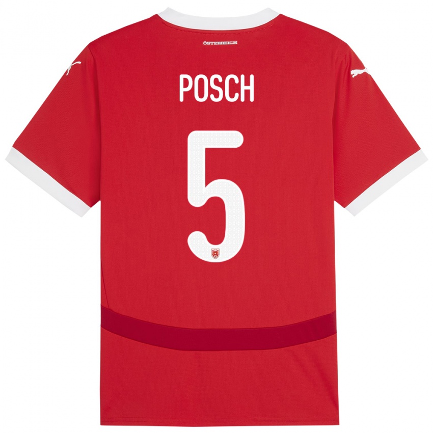 Niño Camiseta Austria Stefan Posch #5 Rojo 1ª Equipación 24-26 La Camisa