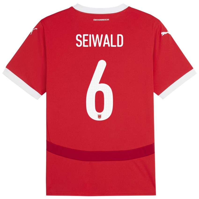 Niño Camiseta Austria Nicolas Seiwald #6 Rojo 1ª Equipación 24-26 La Camisa