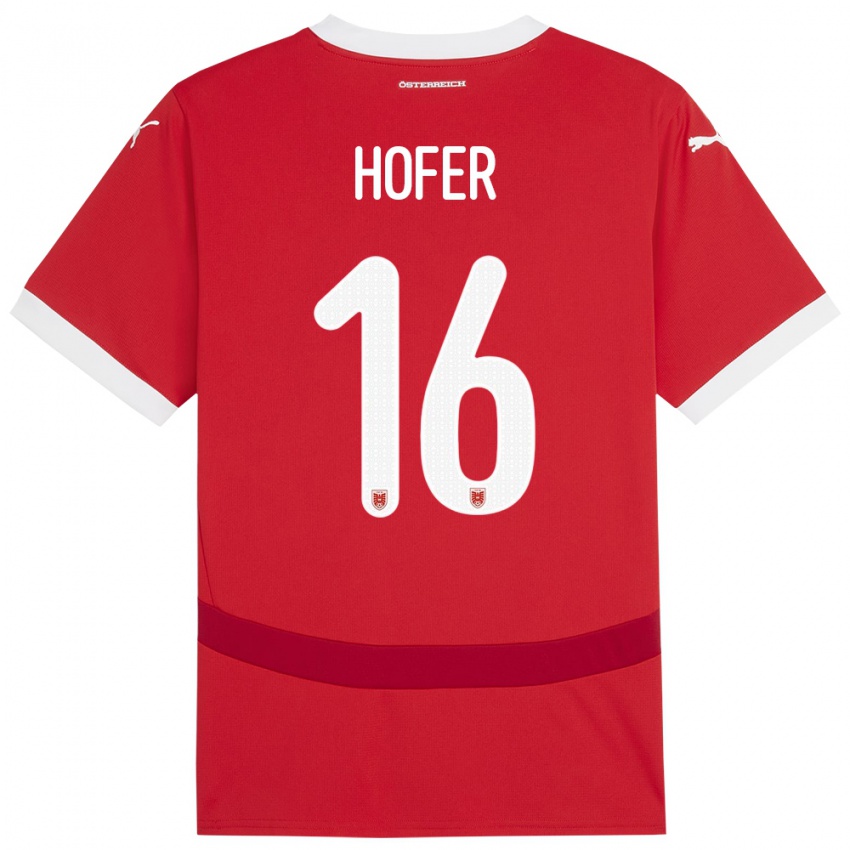 Niño Camiseta Austria Raphael Hofer #16 Rojo 1ª Equipación 24-26 La Camisa