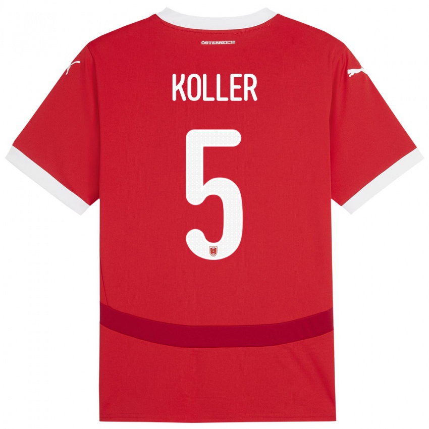 Niño Camiseta Austria Paul Koller #5 Rojo 1ª Equipación 24-26 La Camisa