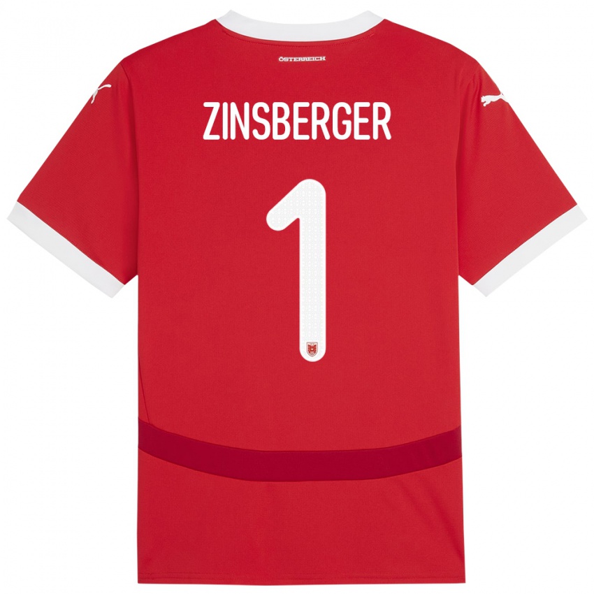 Niño Camiseta Austria Manuela Zinsberger #1 Rojo 1ª Equipación 24-26 La Camisa