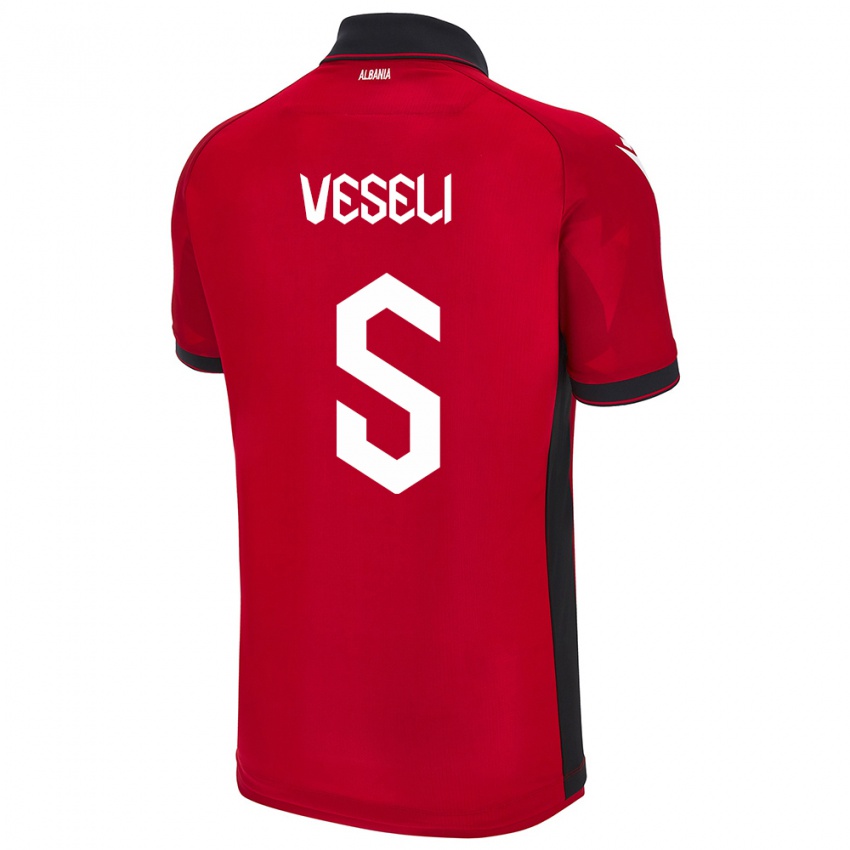 Niño Camiseta Albania Frédéric Veseli #5 Rojo 1ª Equipación 24-26 La Camisa
