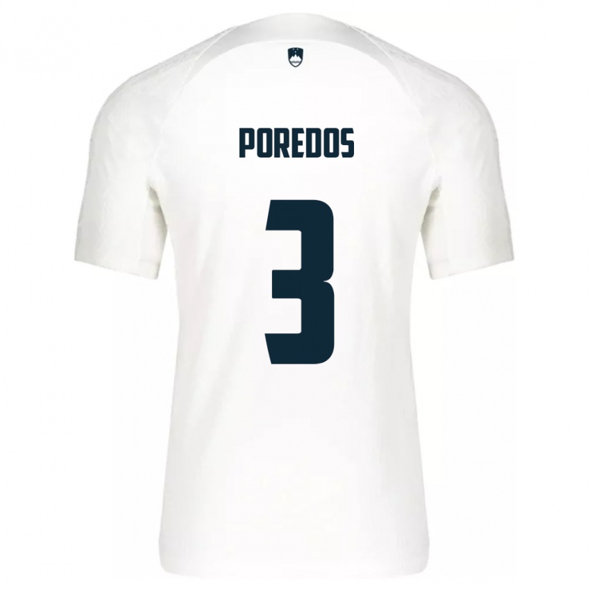 Niño Camiseta Eslovenia Luka Poredos #3 Blanco 1ª Equipación 24-26 La Camisa