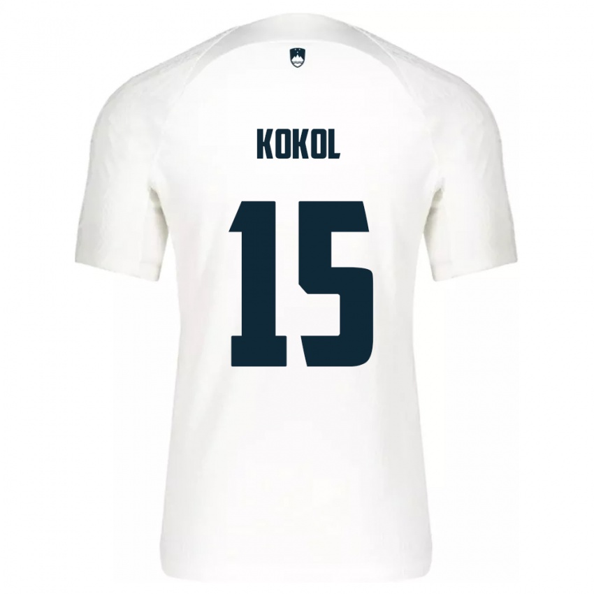 Niño Camiseta Eslovenia Luka Kokol #15 Blanco 1ª Equipación 24-26 La Camisa