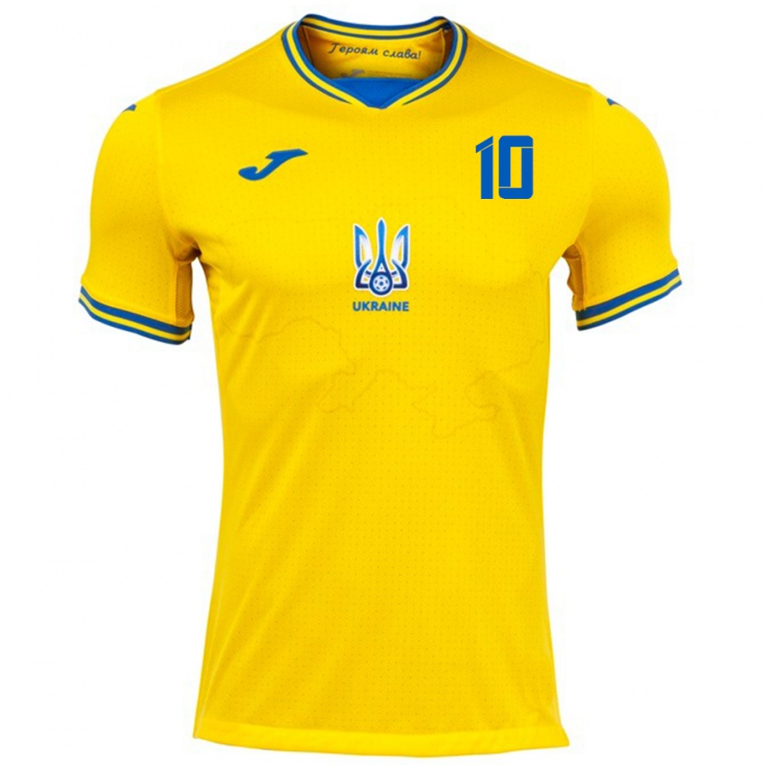 Niño Camiseta Ucrania Yegor Yarmolyuk #10 Amarillo 1ª Equipación 24-26 La Camisa