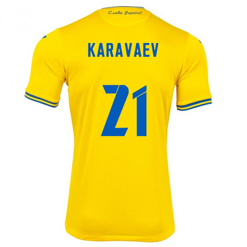 Niño Camiseta Ucrania Oleksandr Karavaev #21 Amarillo 1ª Equipación 24-26 La Camisa