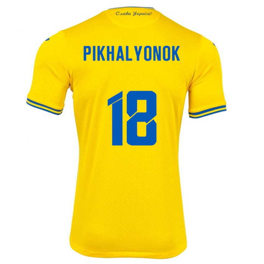 Niño Camiseta Ucrania Oleksandr Pikhalyonok #18 Amarillo 1ª Equipación 24-26 La Camisa