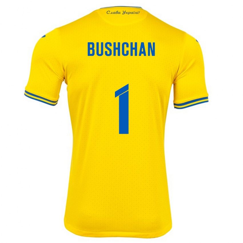 Niño Camiseta Ucrania Georgiy Bushchan #1 Amarillo 1ª Equipación 24-26 La Camisa