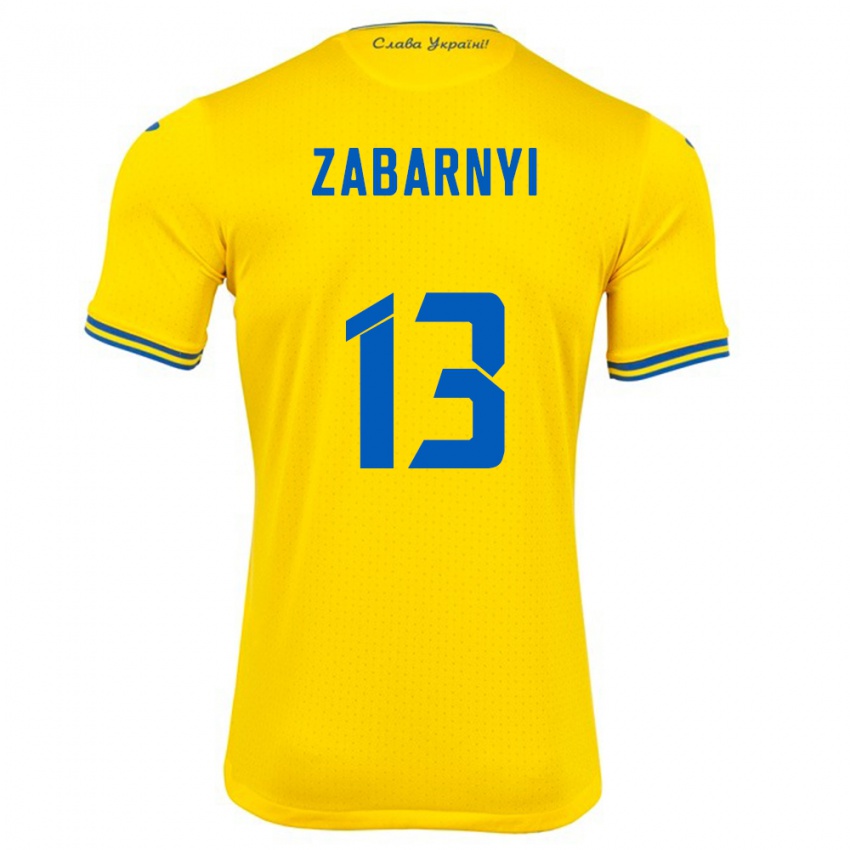 Niño Camiseta Ucrania Ilya Zabarnyi #13 Amarillo 1ª Equipación 24-26 La Camisa