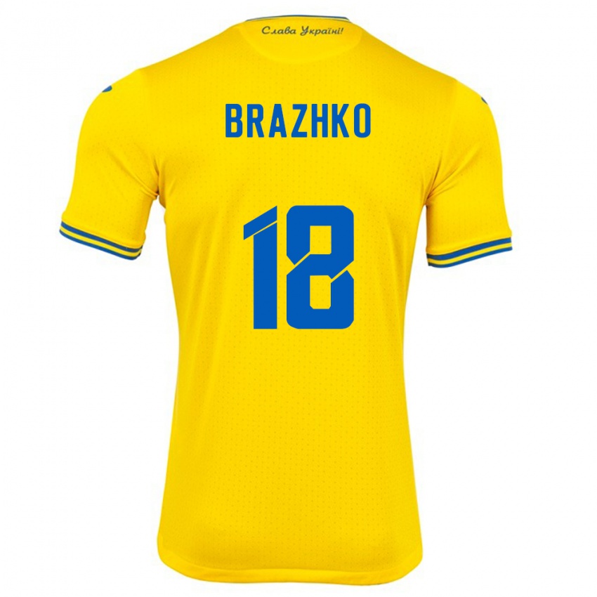 Niño Camiseta Ucrania Volodymyr Brazhko #18 Amarillo 1ª Equipación 24-26 La Camisa