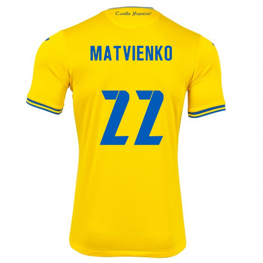 Niño Camiseta Ucrania Mykola Matvienko #22 Amarillo 1ª Equipación 24-26 La Camisa