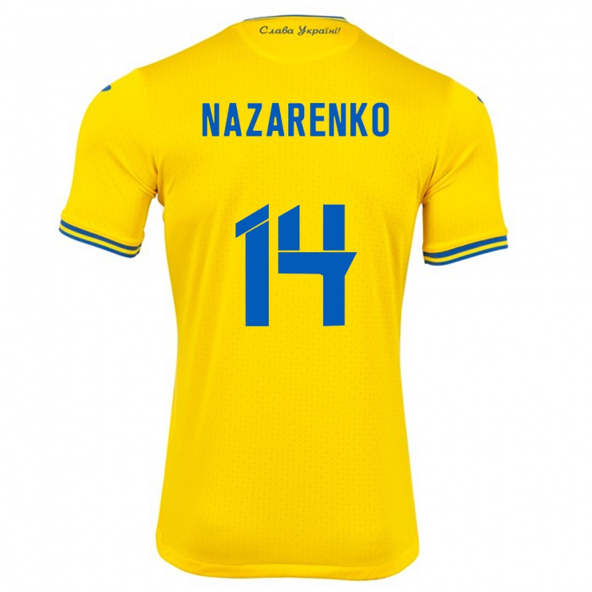 Niño Camiseta Ucrania Oleksandr Nazarenko #14 Amarillo 1ª Equipación 24-26 La Camisa