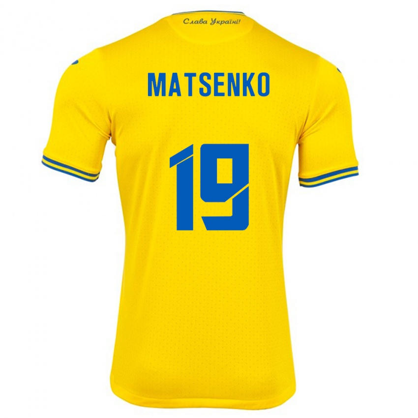 Niño Camiseta Ucrania Yegor Matsenko #19 Amarillo 1ª Equipación 24-26 La Camisa