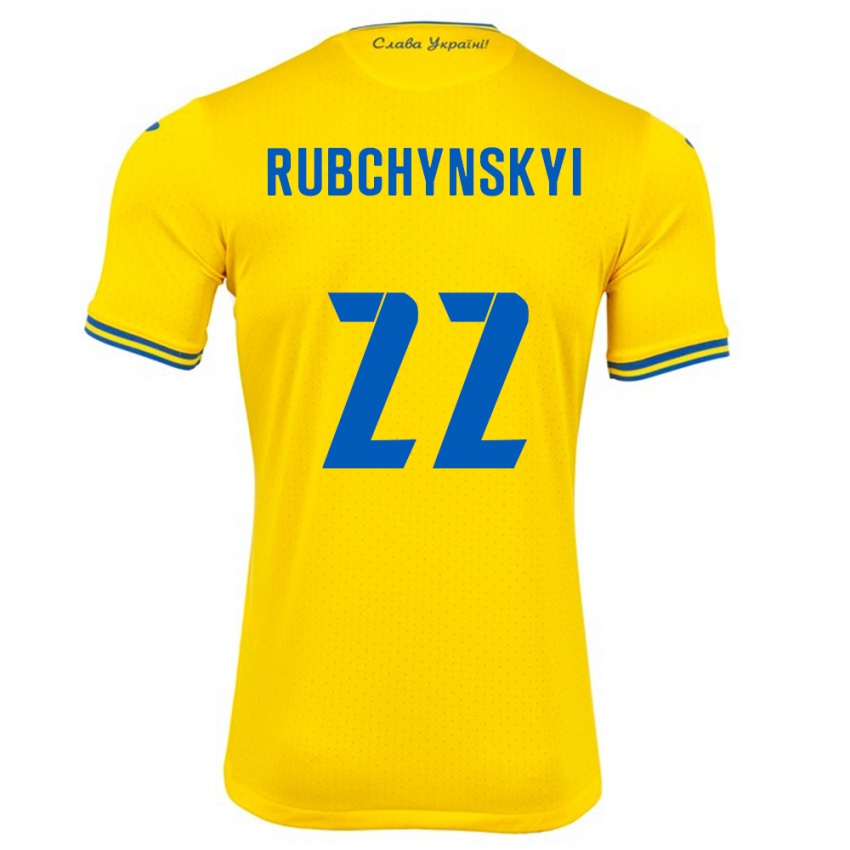 Niño Camiseta Ucrania Valentyn Rubchynskyi #22 Amarillo 1ª Equipación 24-26 La Camisa