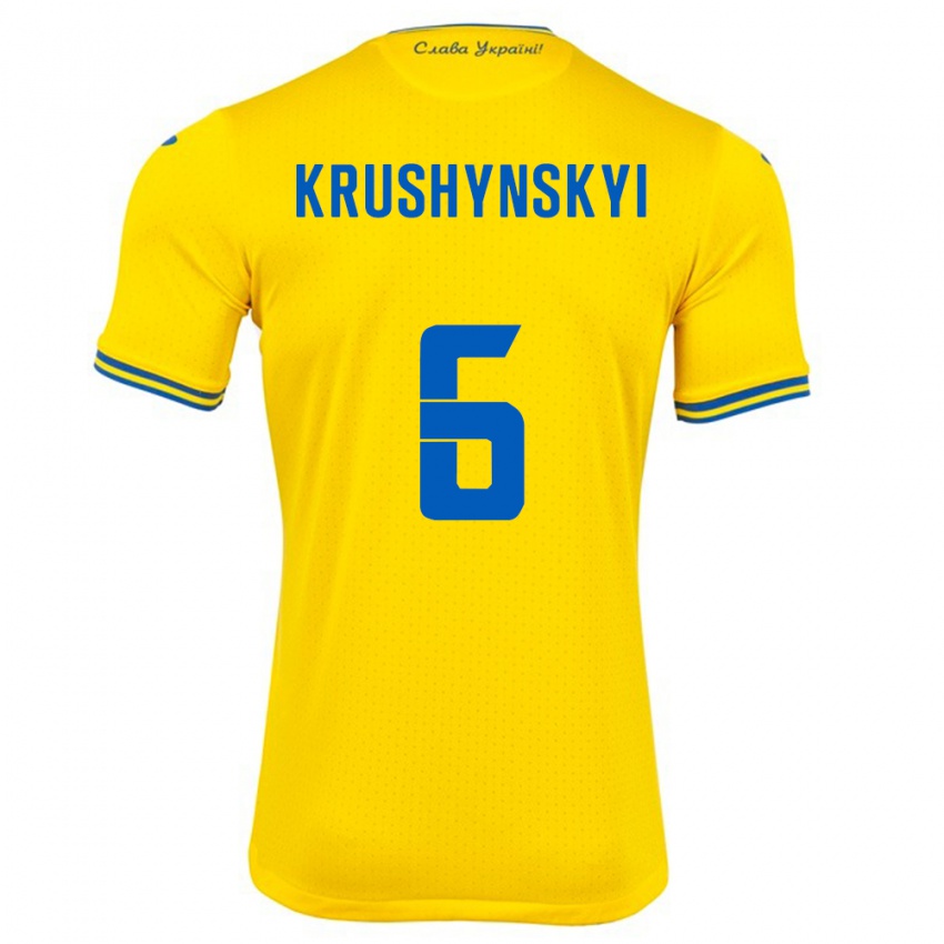 Niño Camiseta Ucrania Borys Krushynskyi #6 Amarillo 1ª Equipación 24-26 La Camisa