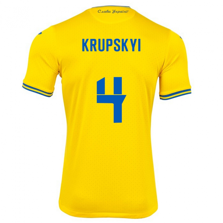 Niño Camiseta Ucrania Ilya Krupskyi #4 Amarillo 1ª Equipación 24-26 La Camisa