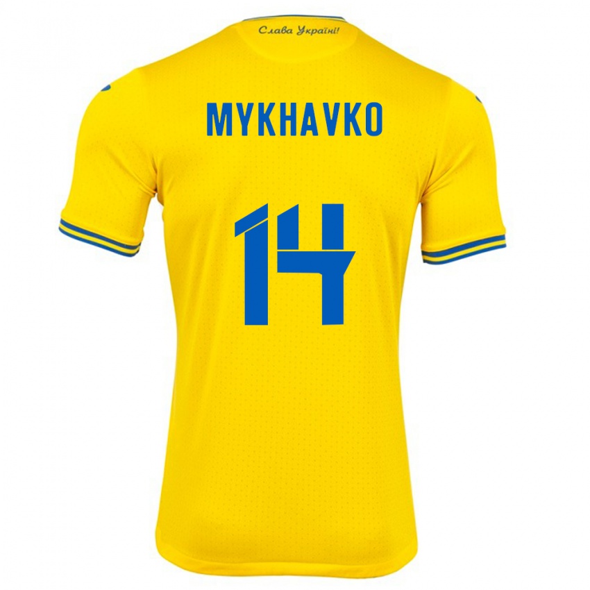 Niño Camiseta Ucrania Taras Mykhavko #14 Amarillo 1ª Equipación 24-26 La Camisa