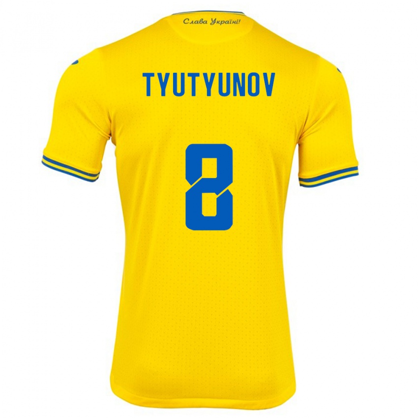 Niño Camiseta Ucrania Vladyslav Tyutyunov #8 Amarillo 1ª Equipación 24-26 La Camisa