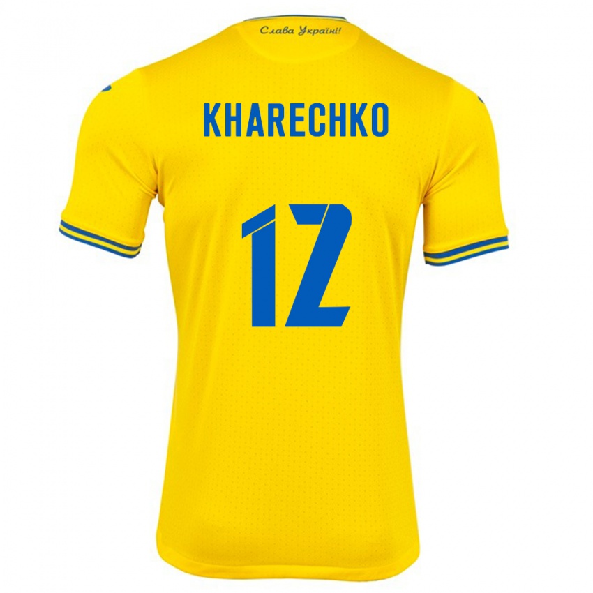 Niño Camiseta Ucrania Oleksandr Kharechko #12 Amarillo 1ª Equipación 24-26 La Camisa