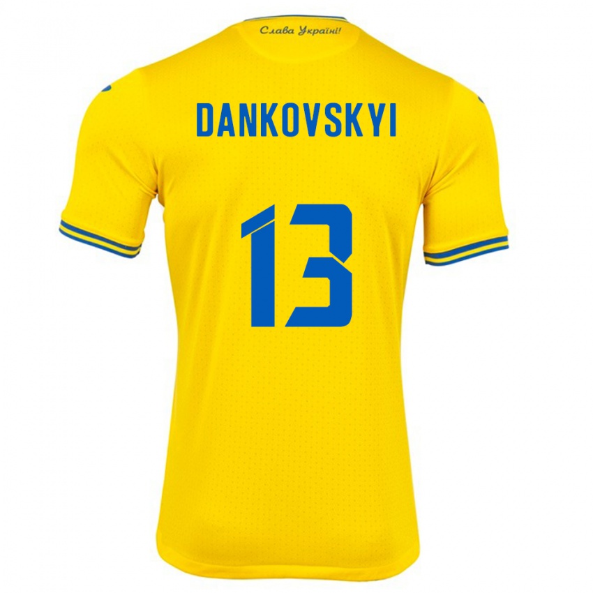 Niño Camiseta Ucrania Yegor Dankovskyi #13 Amarillo 1ª Equipación 24-26 La Camisa