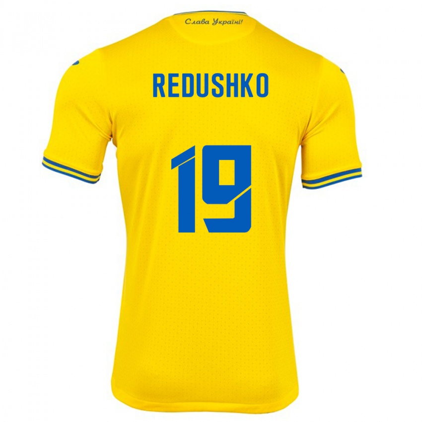 Niño Camiseta Ucrania Bogdan Redushko #19 Amarillo 1ª Equipación 24-26 La Camisa