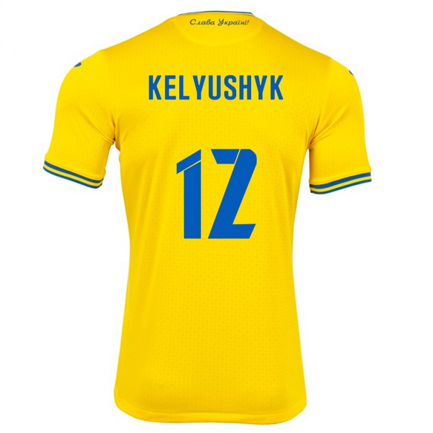 Niño Camiseta Ucrania Darya Kelyushyk #12 Amarillo 1ª Equipación 24-26 La Camisa