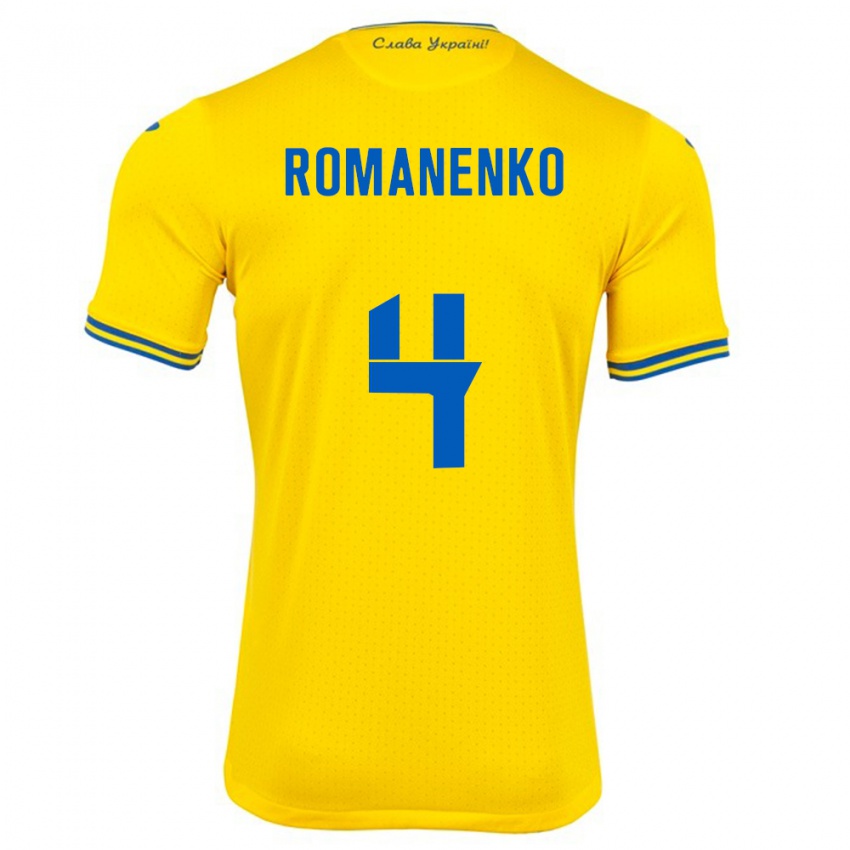 Niño Camiseta Ucrania Tetyana Romanenko #4 Amarillo 1ª Equipación 24-26 La Camisa